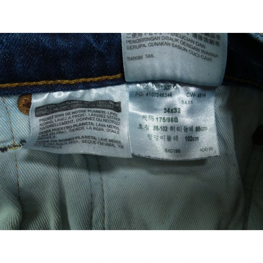 Levis 513 Mens Jeans 34 x 32 Blue Denim Slim Fit Straight Leg Mid Rise Stretch